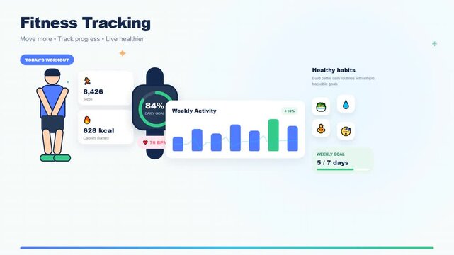 Fitness Tracking App Interface: Man, Activity, Progress, Health