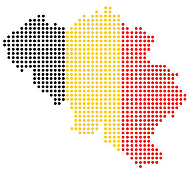 map of belgium represented by dots in the national flag colors