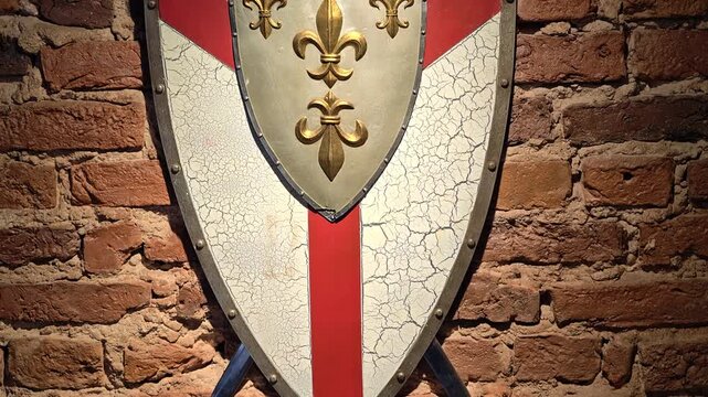 A shield with two swords attached, perfect for medieval-themed illustrations or warrior-inspired designs