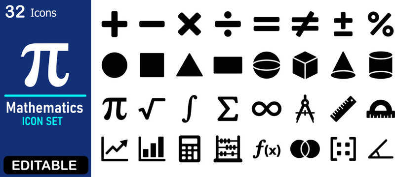 A diverse collection of mathematical symbols encompassing pi calculus geometry arithmetic and various other signs