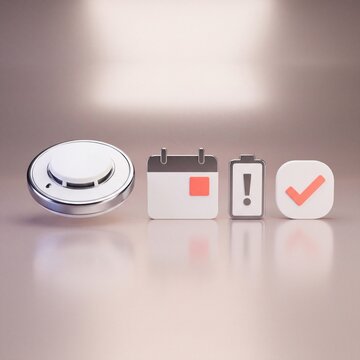Rauchmelder mit Kalender Batteriewarnung und H&auml;kchen Symbol