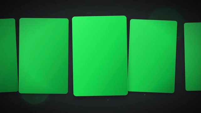 A minimal, modern motion graphic featuring rounded green sliding panels on a dark charcoal background. Features a snappy, fast rightward-only seamless carousel slide with 3D depth effects.