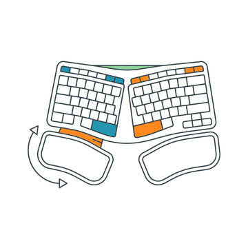 Ergonomic split computer keyboard with integrated wrist rest top view