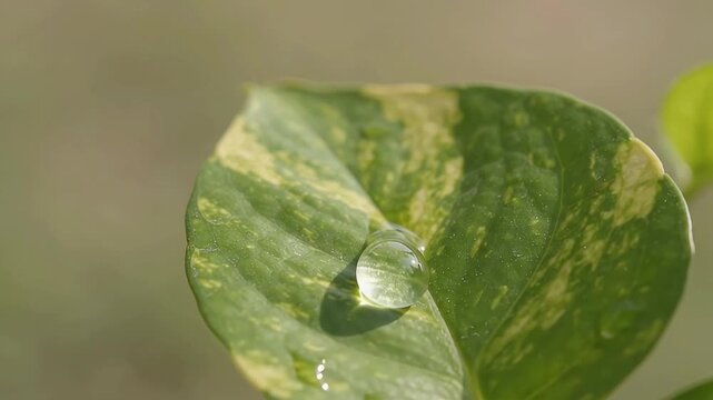Dewdrop Slide on Variegated Golden Pothos Heart Leaf Vein