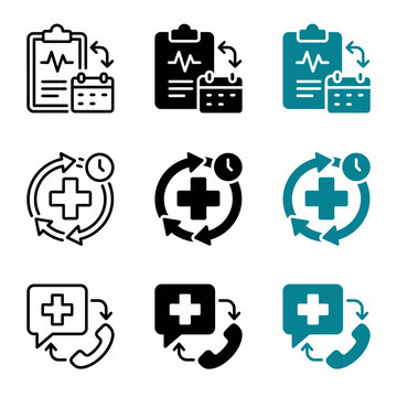 Set of medical icons illustrating patient records health schedules and consultation services