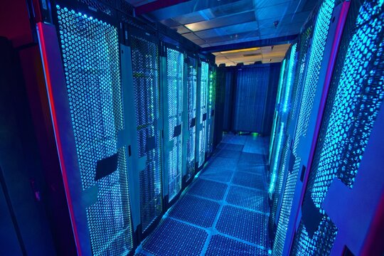 Blue supercomputer background, digital remix