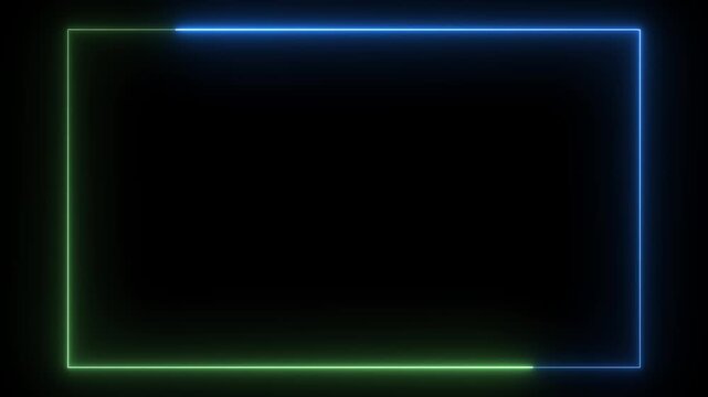 abstract glowing blue neon rectangle border frame. Motion graphics of tow ton rectangle picture frame