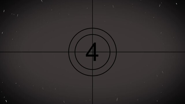 Vintage film leader countdown from 10 to 0 seconds. Cinema movie reel timer effect screen