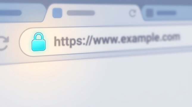 Secure web browser address bar displaying HTTPS URL with padlock icon representing internet safety and data encryption for online privacy