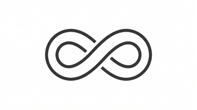 Infinity symbol icon, black minimalist line art illustration, endless loop graphic isolated on white background, mathematical sign for eternity and continuity