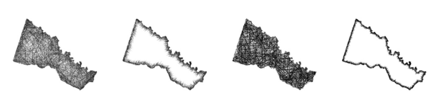 Black and white sketch Hanover, Virginia outline map design set