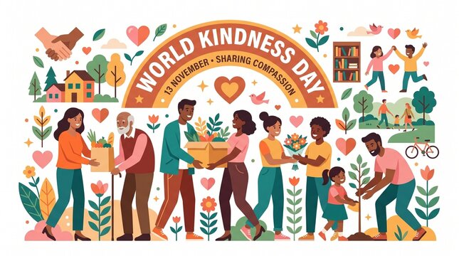 World Kindness Day People Helping Each Other Vector