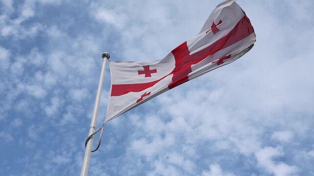 Georgian national flag waving in slow motion