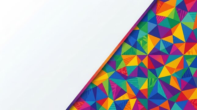 Colorful geometric triangle pattern background with a clean white space area for text and design