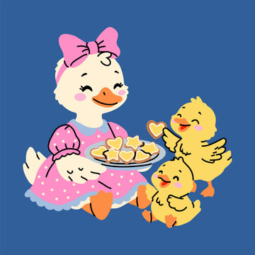 Cute Mother Duck and Ducklings Illustration