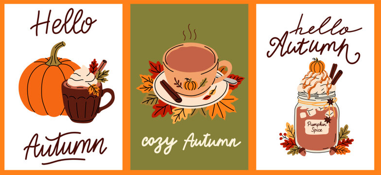 Cute Autumn Coffee and Pumpkin Illustration Bundle