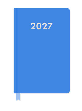 2027年の文字入りの青い手帳や日記のイラスト - シンプルな年間計画やスケジュールのイメージ素材