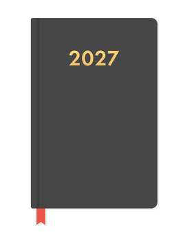 2027年の文字入りの黒い手帳や日記のイラスト - シンプルな年間計画やスケジュールのイメージ素材