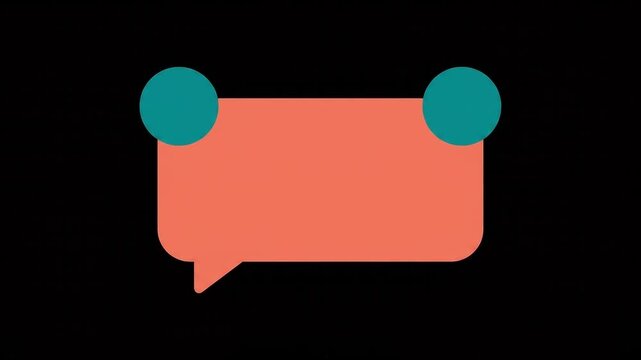 Minimalist speech bubble animation, coral pink chat box with teal circles, flat vector motion graphic for social media messaging