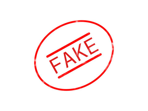 Red oval rubber stamp with the word fake written inside in capital letters isolated on transparent background