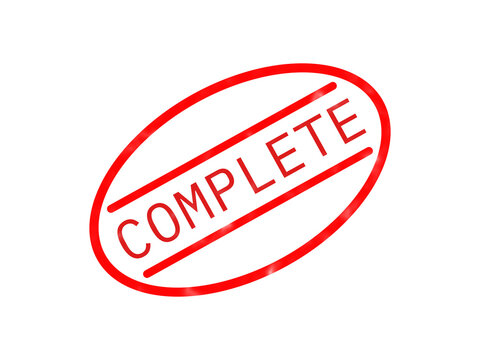 Red oval stamp with the word complete written in bold capital letters for business isolated on transparent background