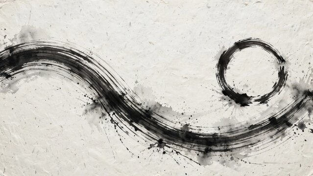 Zen Brush Stroke and Ensō Circle on Textured Washi Paper