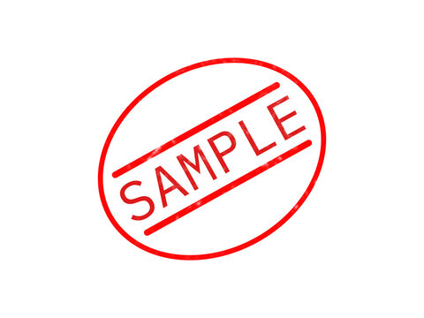 Red sample stamp mark with oval frame design for document and business approval isolated on transparent background