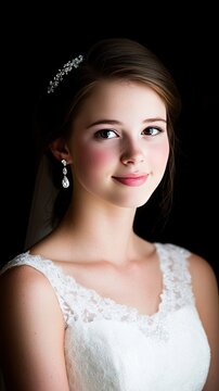 Elegant bridal hairstyle with a vintage crystal pin featuring leaves, captured in a soft gray backdrop during wedding preparations