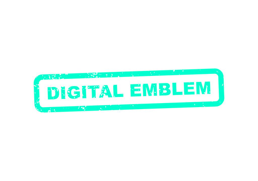 Digital emblem stamp with grunge effect in green neon color illustration