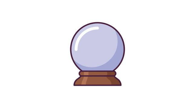 Crystal Ball Illustration on Wooden Stand Fortune Teller Prop in Flat Cartoon Style