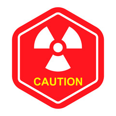 Radiation caution sign icon with red hexagonal symbol and radioactive trefoil, isolated nuclear safety graphic © New Asia
