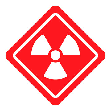 Radiation hazard icon inside a red diamond warning sign with white radioactive trefoil, isolated safety graphic
