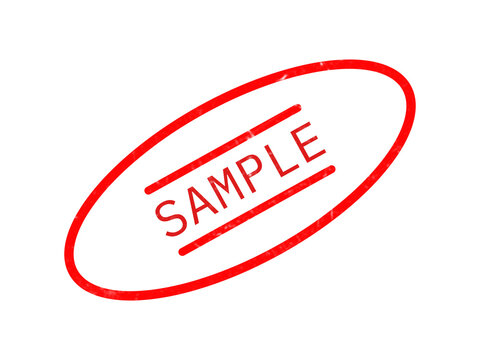 Bright red neon style sample text stamp isolated on a solid black background, with a tilted, oval border and, horizontal lines for use isolated on a transparent background