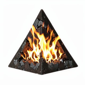 Detailed fire triangle model highlighting fuel, heat, and oxygen concept on isolated white background for science and safety education
