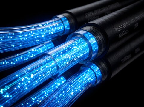 Fiber Optic Cable Close Up Glowing