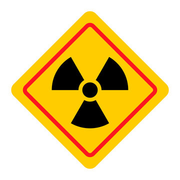 Radiation warning symbol on yellow diamond sign, nuclear hazard and radioactive safety graphic