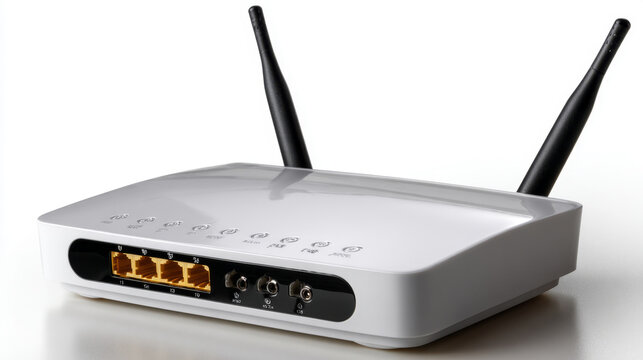 Modern wireless router provides seamless internet connectivity for home or office. Essential digital technology offering robust data transmission and reliable network access for all devices