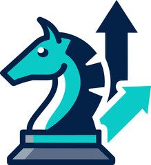 Chess knight with strategy arrow, transparent background. © TY
