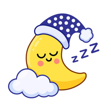 Cute Sleeping Crescent Moon Wellness Illustration