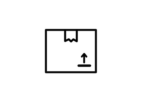 Black outline flat cardboard box front view icon transparent background