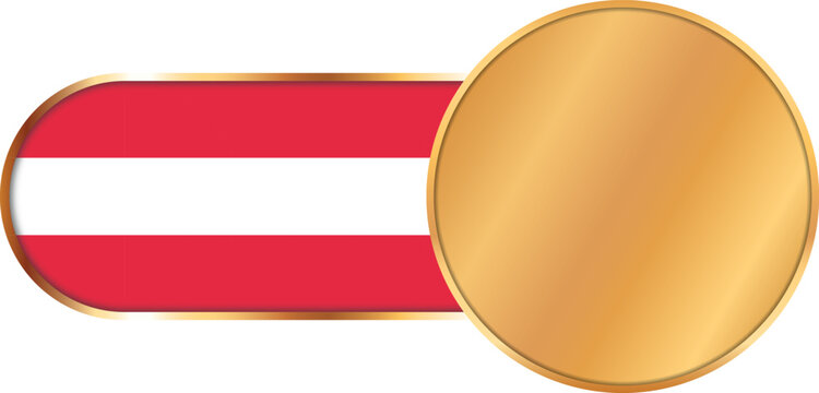Austria flag capsule badge banner with blank gold circle coin banner - vector design element