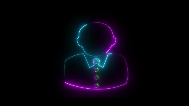 glowing neon a man icon  animation on a black background 4 k video.