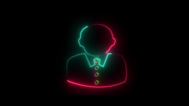glowing neon a man icon  animation on a black background 4 k video.