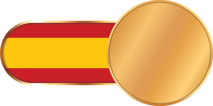 Spain flag capsule badge banner with blank gold circle coin banner - vector design element