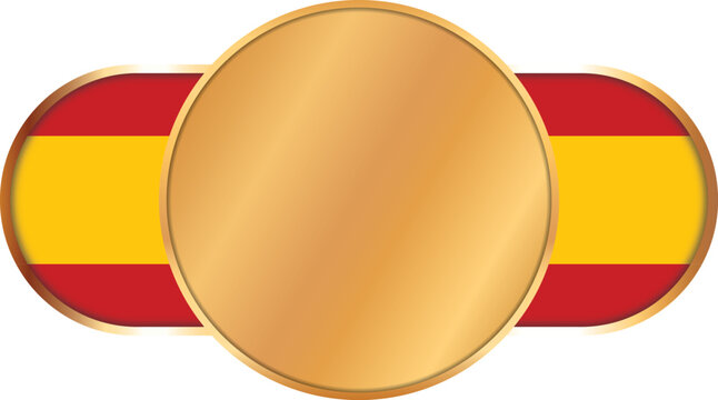 Spain flag capsule badge banner with blank gold circle coin banner - vector design element