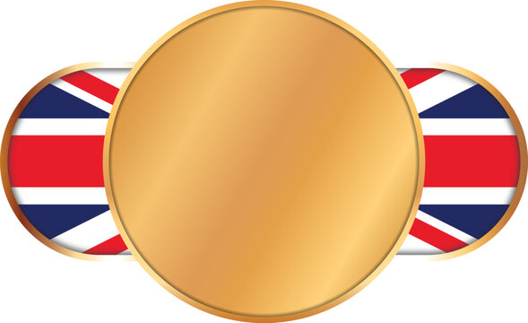 United Kingdom flag capsule badge banner with blank gold circle coin banner - vector design element