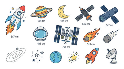 Colorful space exploration icons set © Misbah
