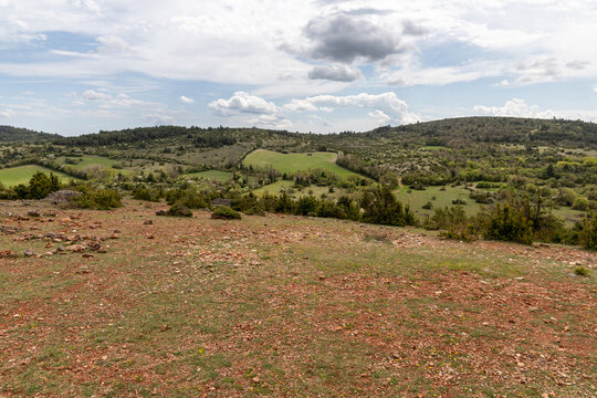 View over the Larzac plateau from the Redounel windmill, Aveyron,  France
