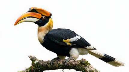 Obraz premium Majestic Great Hornbill perched on a branch, side profile view of Indonesian tropical bird species