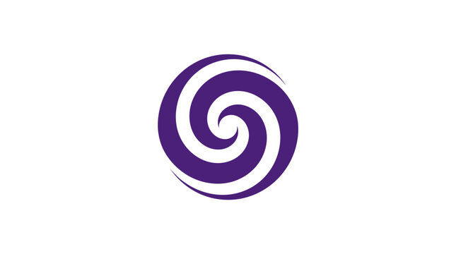 Abstract purple and blue spiral swirl logo on white.